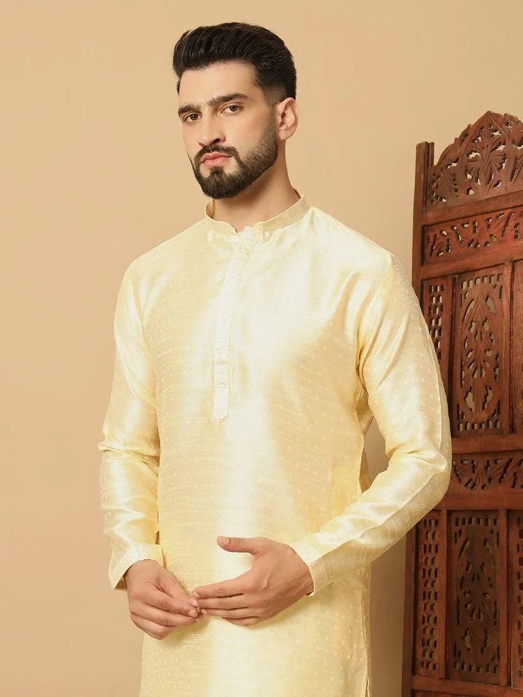 Men's Trendz Solid Light Yellow Kurta Pyajama Set