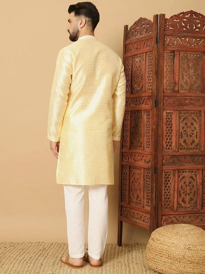 Men's Trendz Solid Light Yellow Kurta Pyajama Set