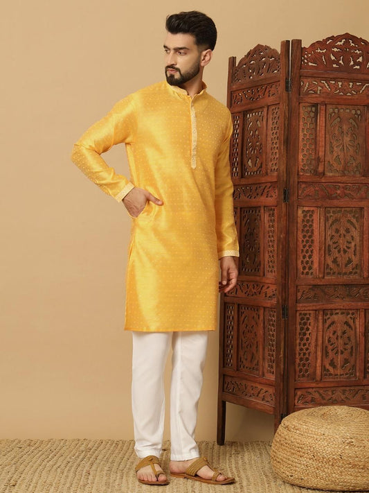 Men's Trendz Solid Yellow Kurta Pyajama Set