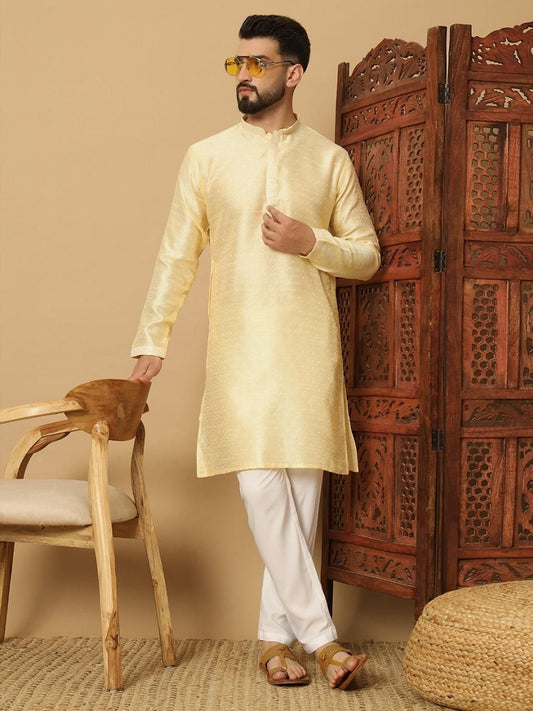 Men's Trendz Solid Light Yellow Kurta Pyajama Set