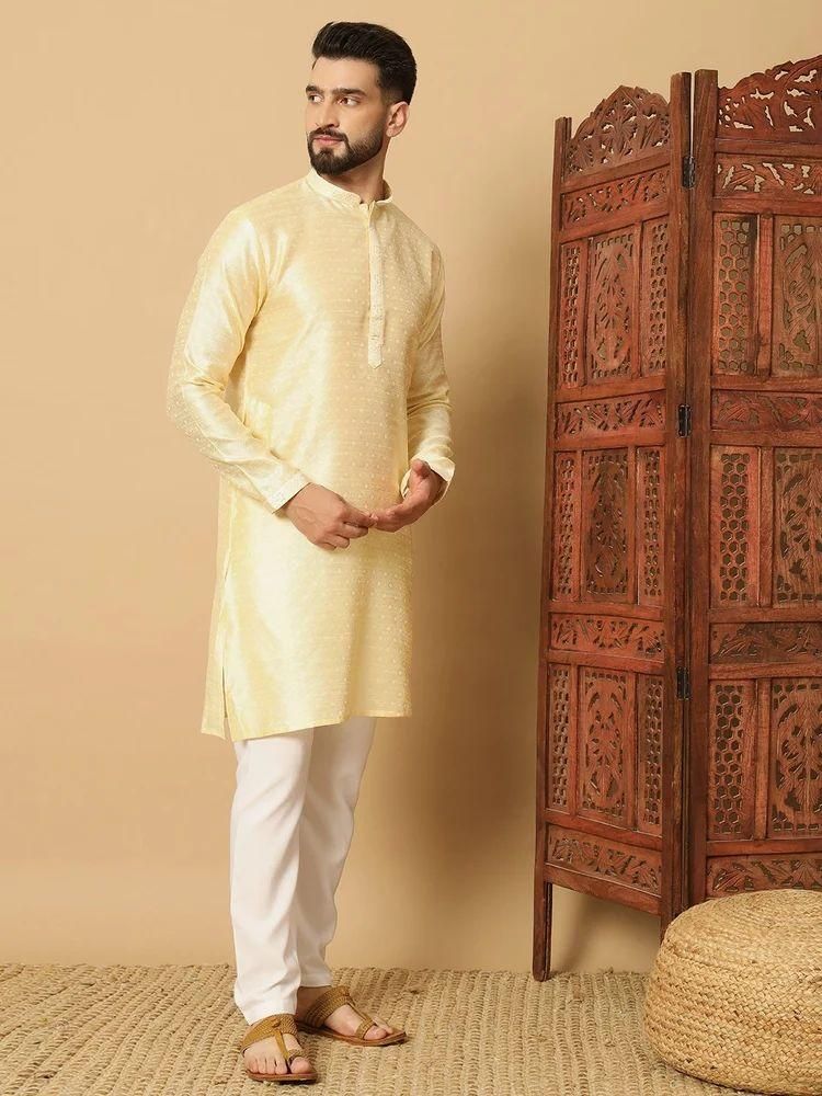 Men's Trendz Solid Light Yellow Kurta Pyajama Set