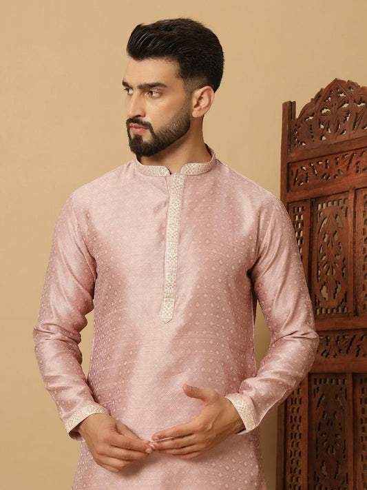Men's Trendz Solid Pink Kurta Pyajama Set