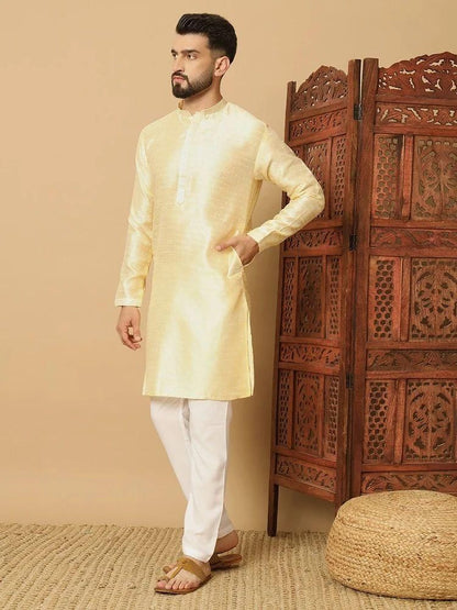 Men's Trendz Solid Light Yellow Kurta Pyajama Set
